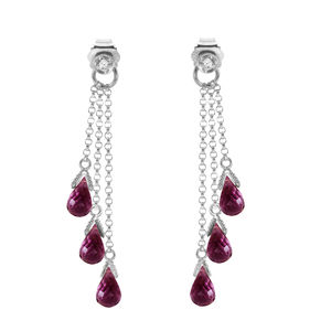 14K. GOLD CHANDELIERS EARRING WITH DIAMONDS & AMETHYST (White Gold)